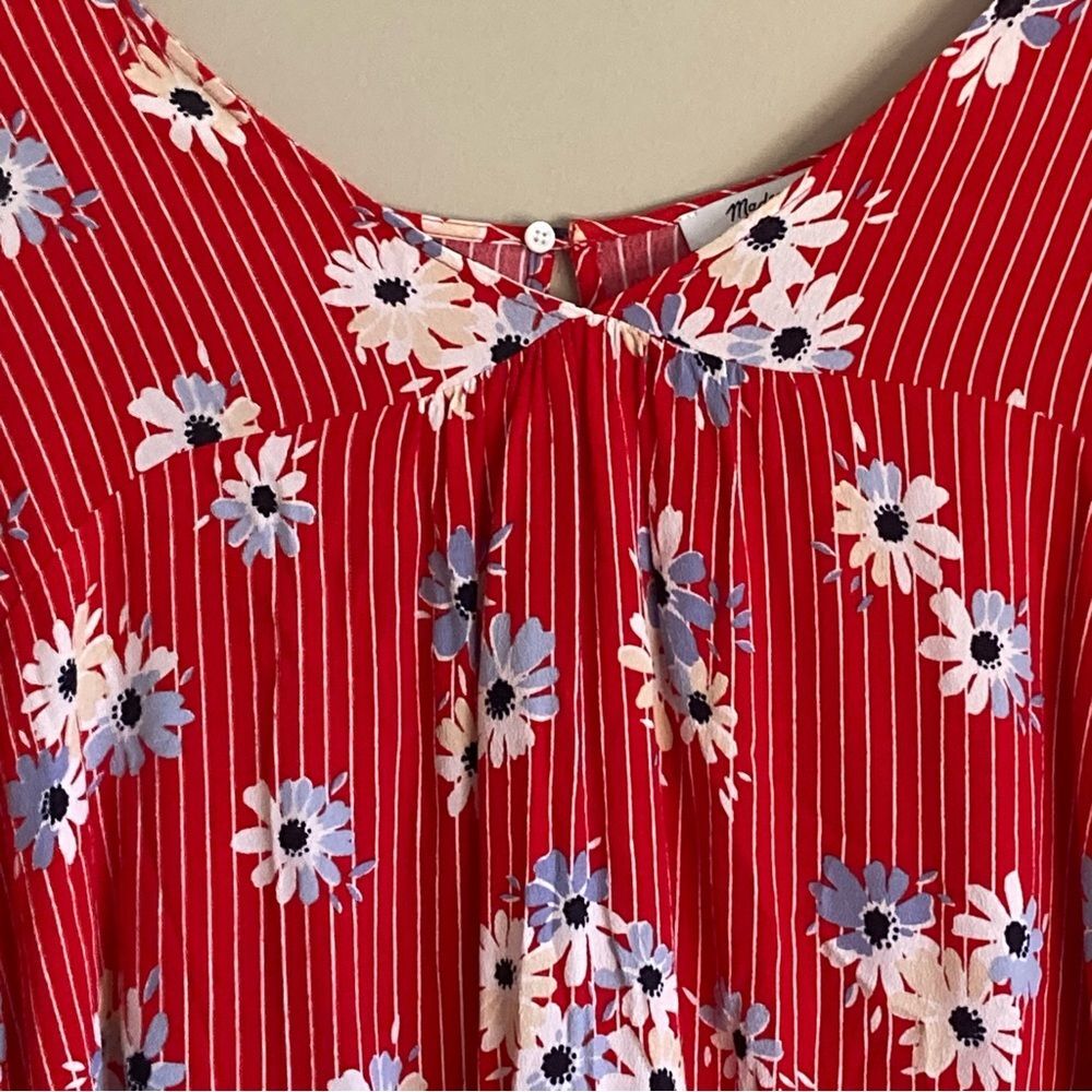 Madewell Rhyme Top in Daisy Society High Low Cap Sleeves Pinstripes Red Size S - Picture 6 of 12